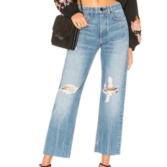 rag & bone Denim - Rag & Bone Straight Leg Jean in Shaker Wash Size 28 Distressed Raw Hem